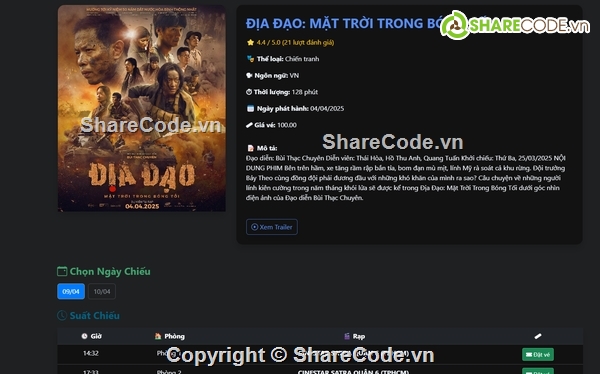 Code web,Web đặt vé xem phim,đặt vé xem phim